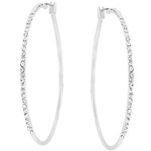 2 Inch Rhodium Plated Finish Cubic Zirconia Hoop Earrings