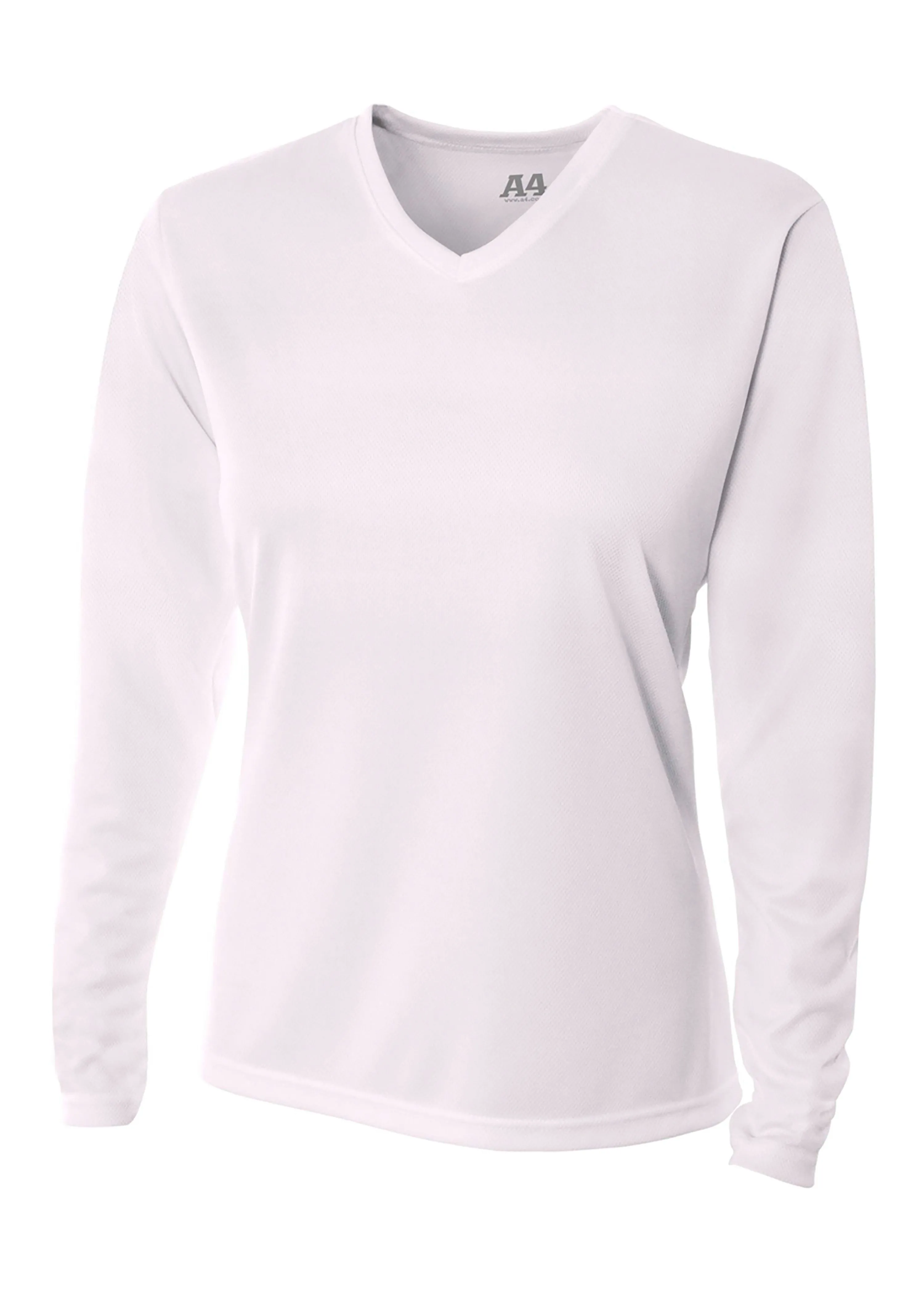 A4 Womens Long Sleeve V-Neck Bird's Eye Mesh Tee