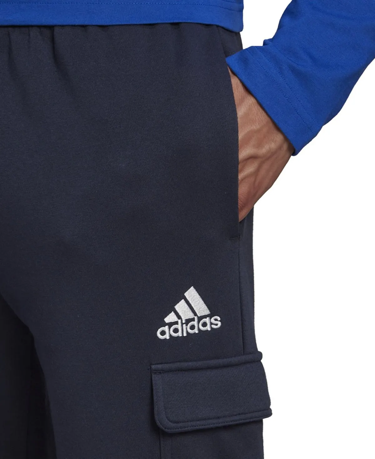 Adidas Essentials Men's Regular Tapered Fit Fleece Cargo Joggers, Navy