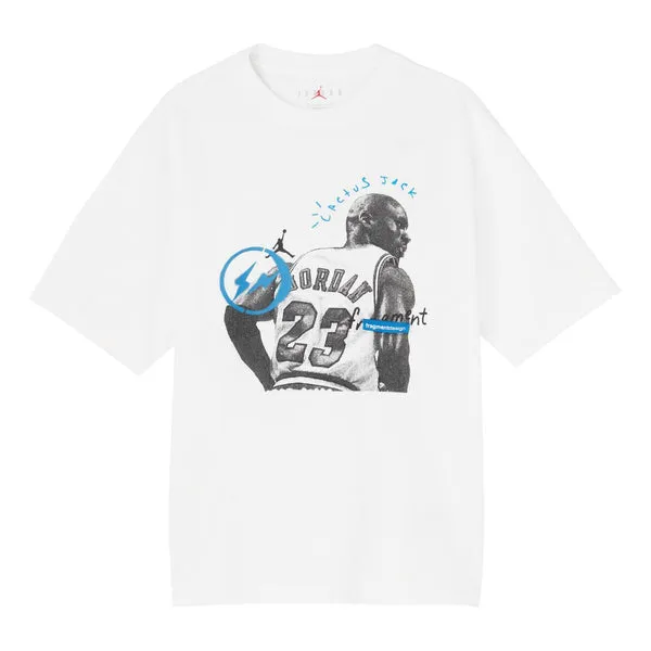 Air Jordan x Travis Scott x Fragment Design T-Shirt 'White Blue', White