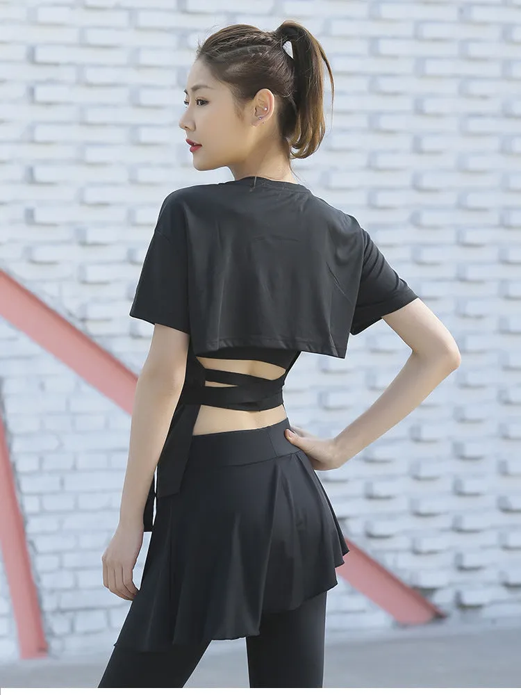 Backless Bandage Short Sleeve Shirt