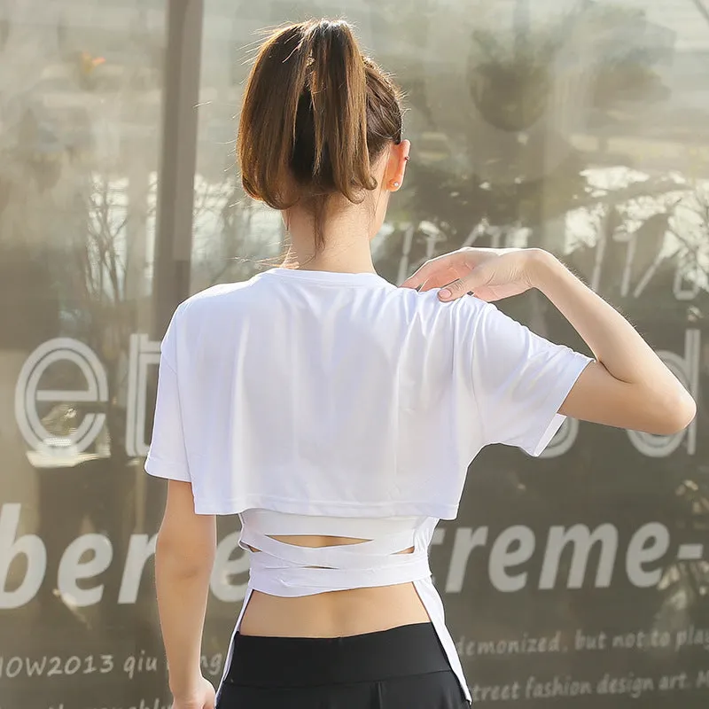 Backless Bandage Short Sleeve Shirt