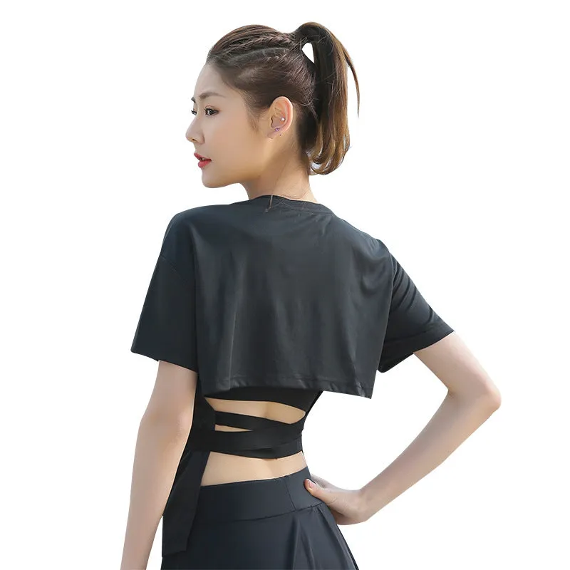 Backless Bandage Short Sleeve Shirt