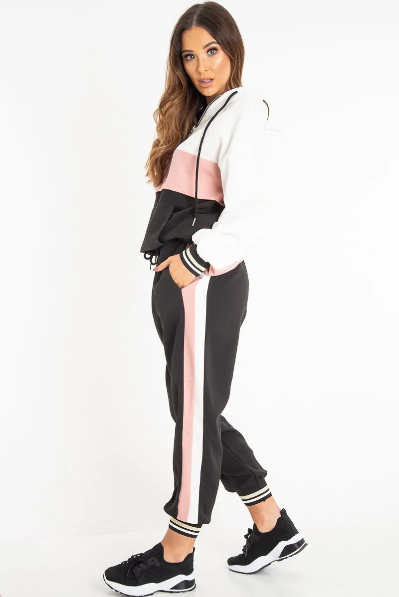 Black Pink Cuffed Hem Tie Waist Joggers - Kaci