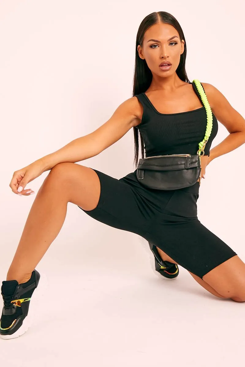 Black Ribbed Crop Top and Cycling Shorts Co-ord - Nina