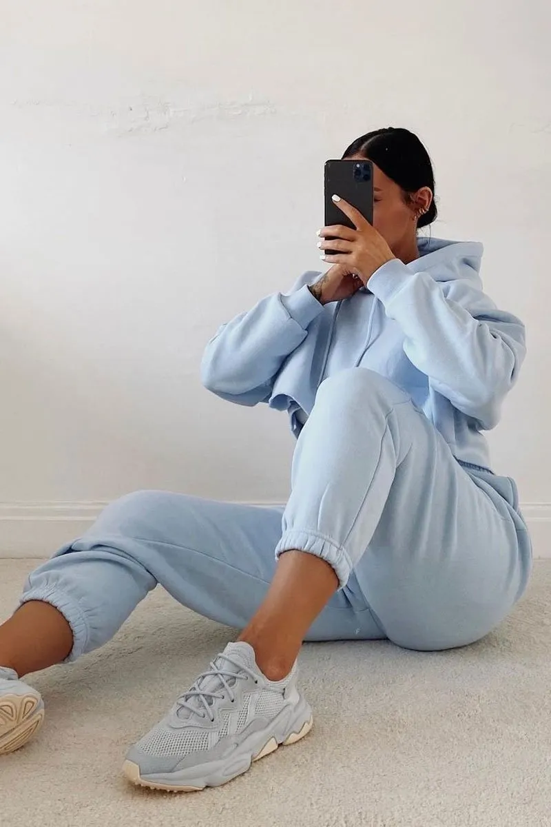 Blue Cropped Oversized Hoodie and Joggers Co-ord - Karenza