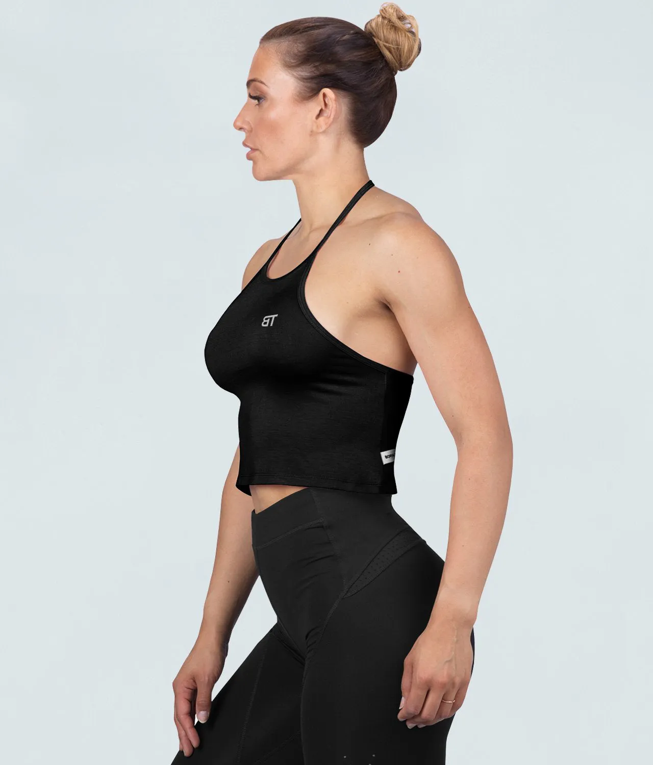 Born Tough Core Black Sheer Halter Athletic Top for Women