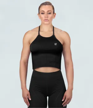 Born Tough Core Black Sheer Halter Athletic Top for Women