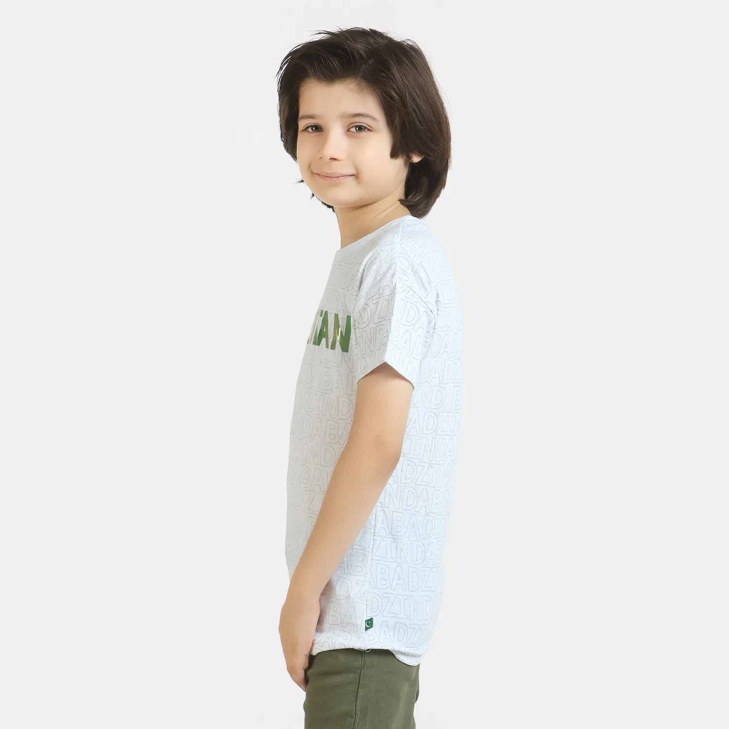 Boys T-Shirt H/S AOP Pakistan Zindabad White