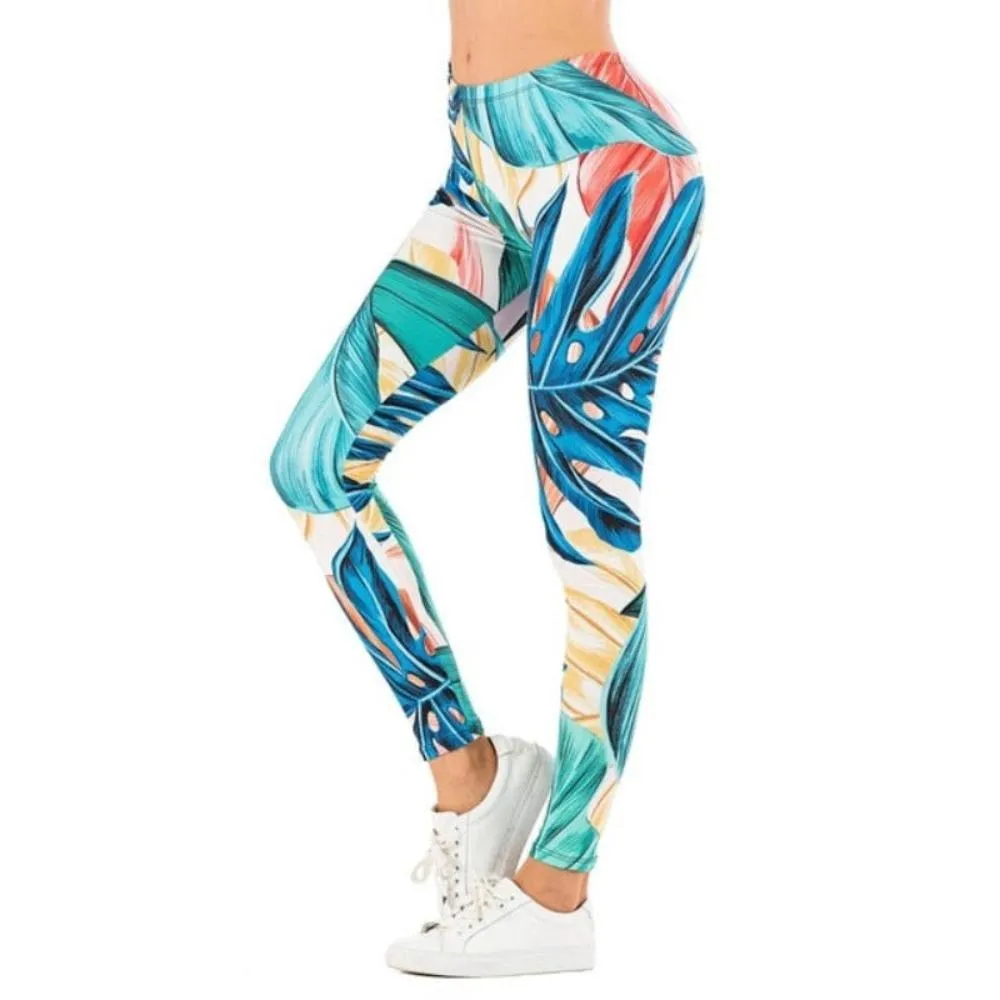 Brand Sexy Leaf Printing Fitness Slim High Waist Leggings