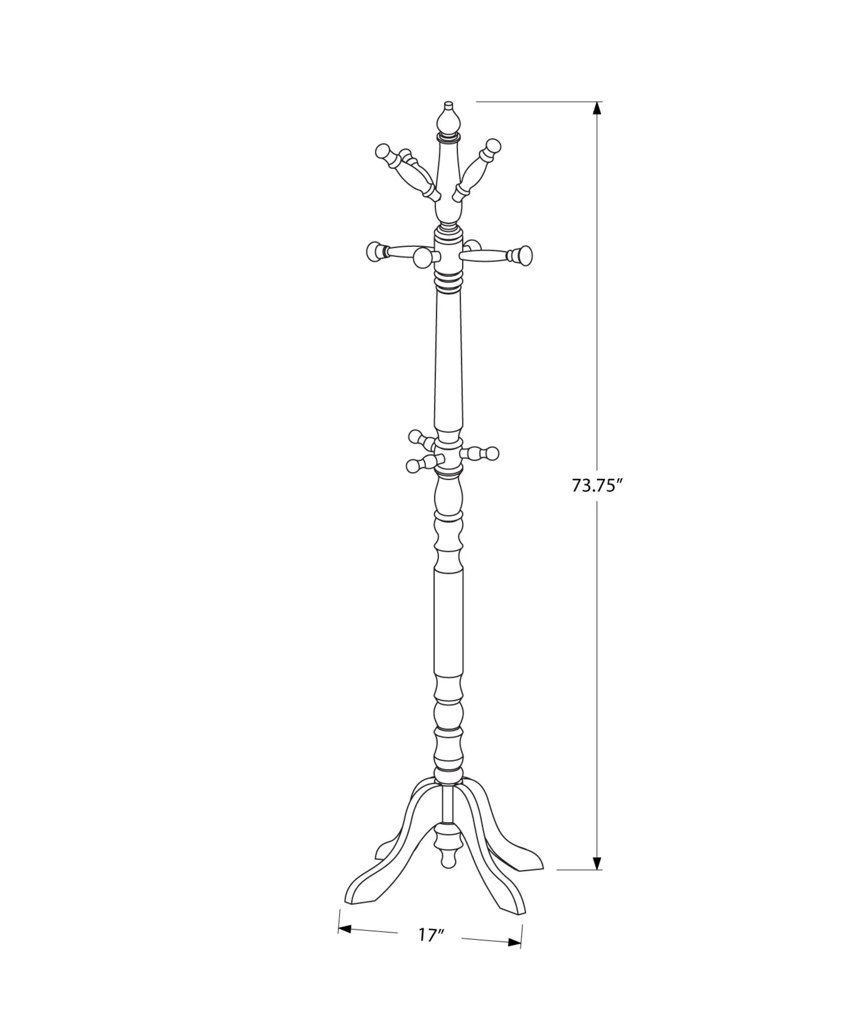 Coat Rack, Hall Tree, Free Standing, 11 Hooks, Entryway, 73"h, Bedroom, Brown Wood, Transitional