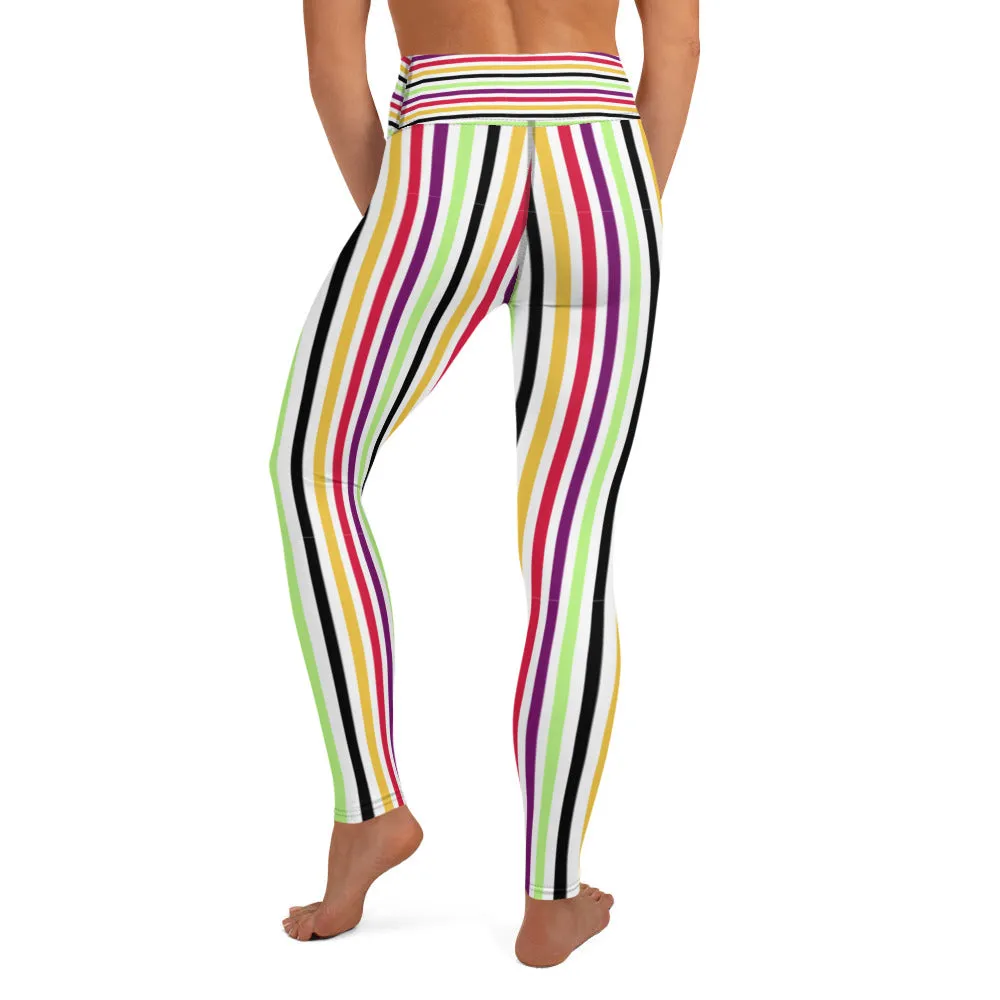 Colorful stripes white Yoga Leggings.