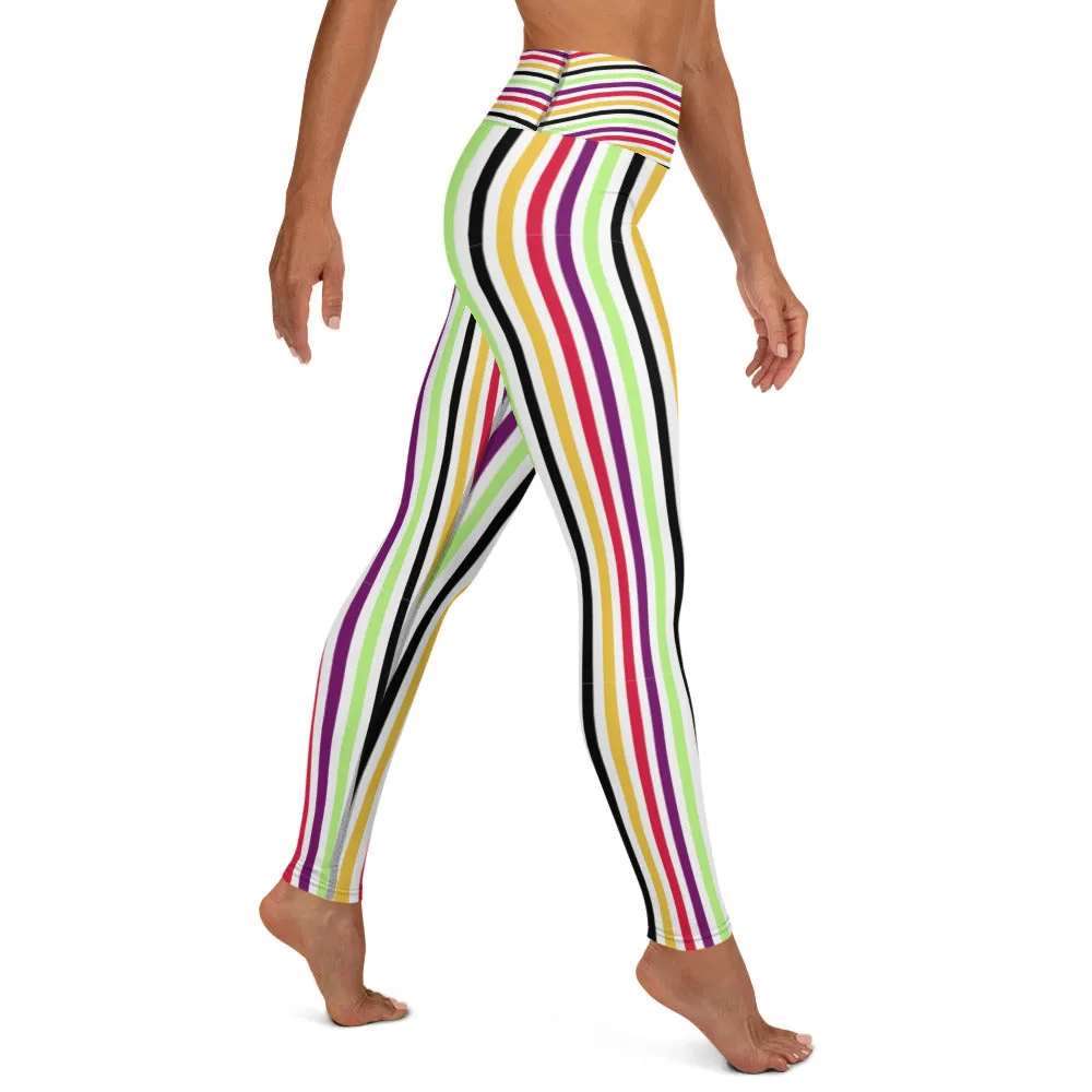 Colorful stripes white Yoga Leggings.