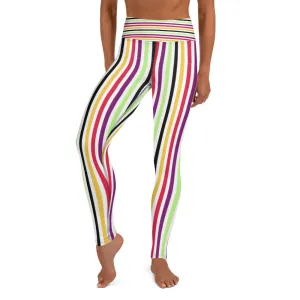 Colorful stripes white Yoga Leggings.