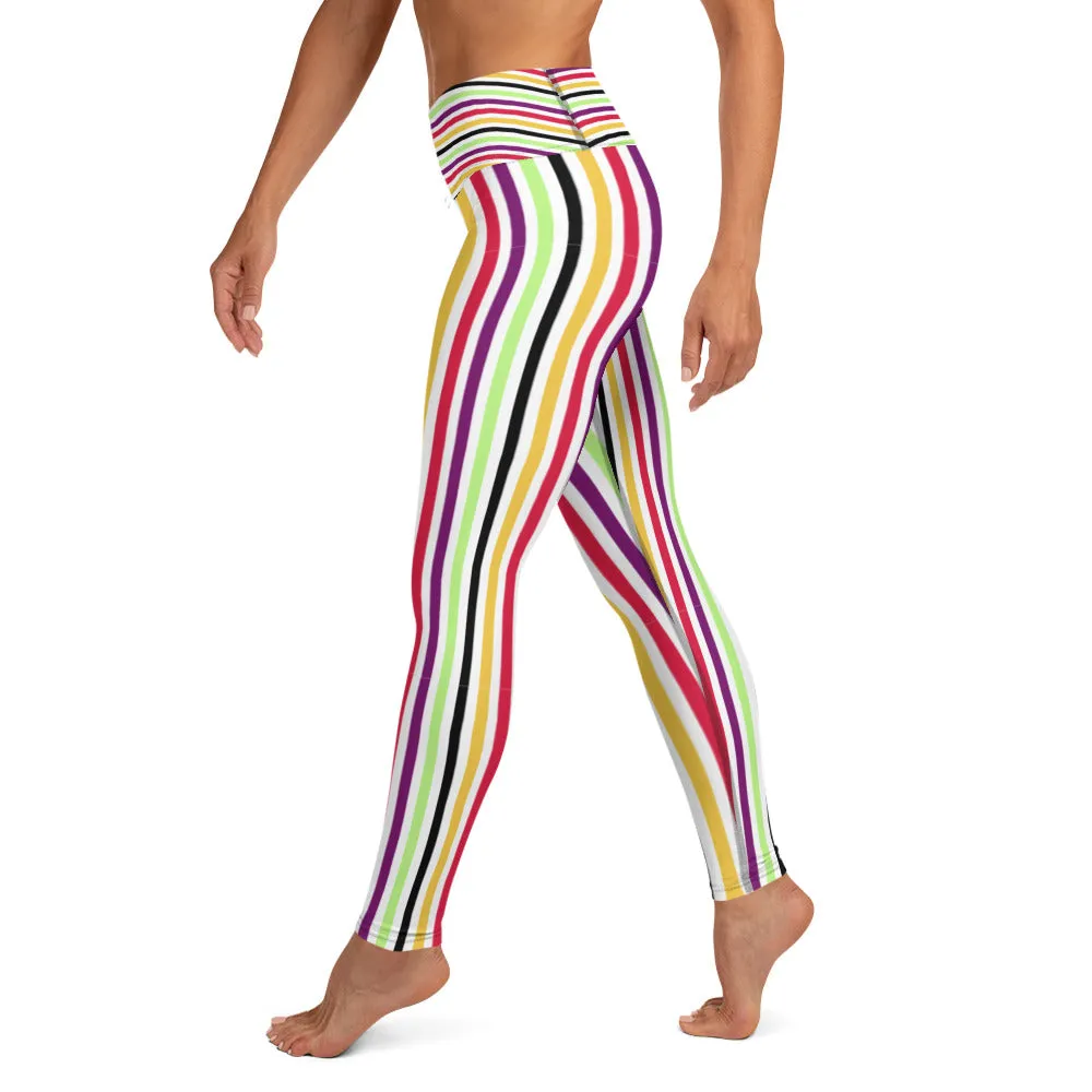 Colorful stripes white Yoga Leggings.