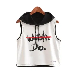 Crop Top Printed Sleeveless Hoodie