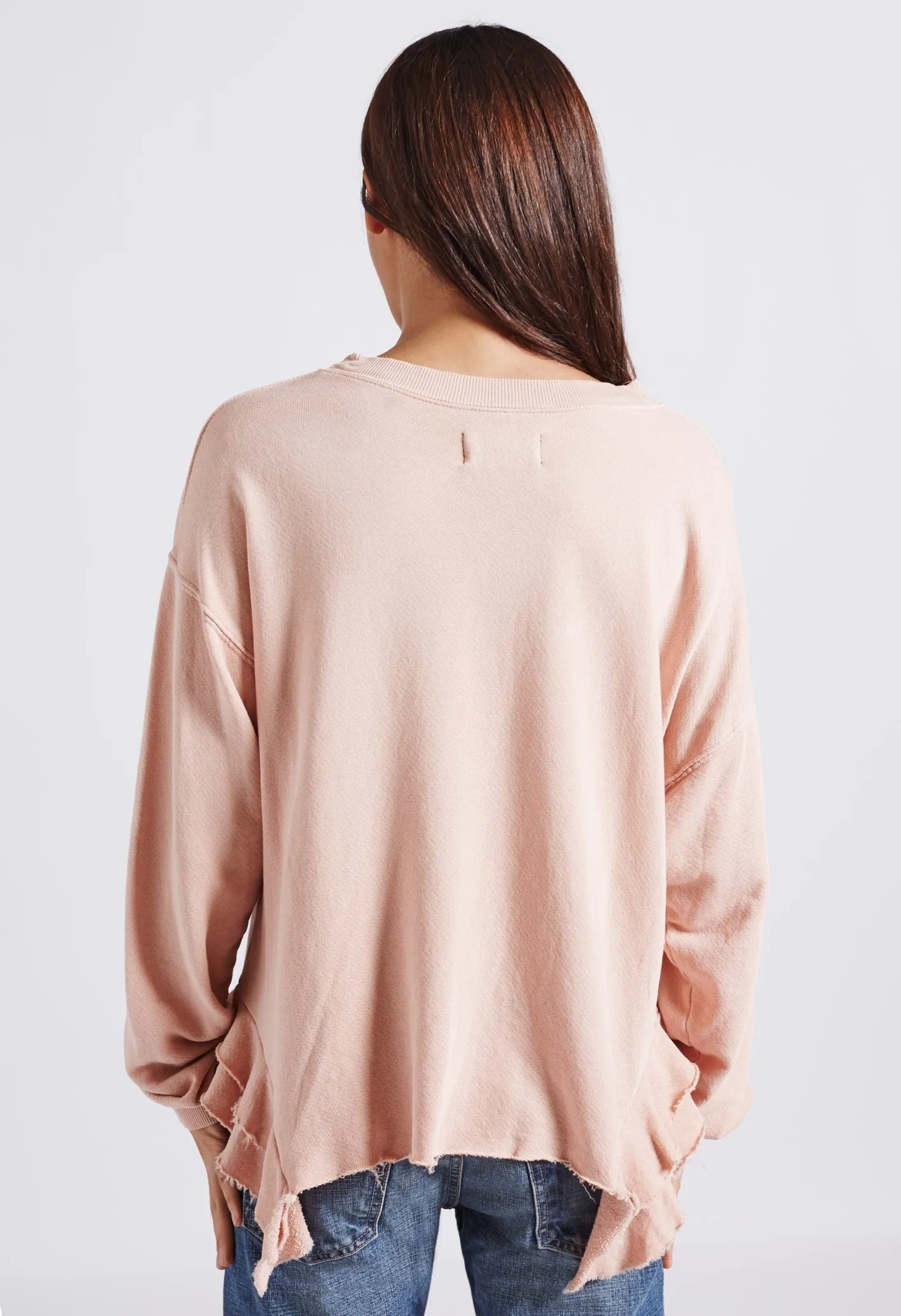 Current Elliott - The Slouchy Ruffle Sweatshirt in Misty Rose Destroy