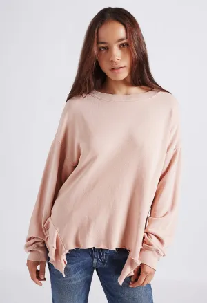 Current Elliott - The Slouchy Ruffle Sweatshirt in Misty Rose Destroy