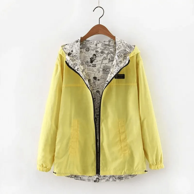 Fashionable Two-Sided Breathable Women's Windbreaker with Hood - SF1478