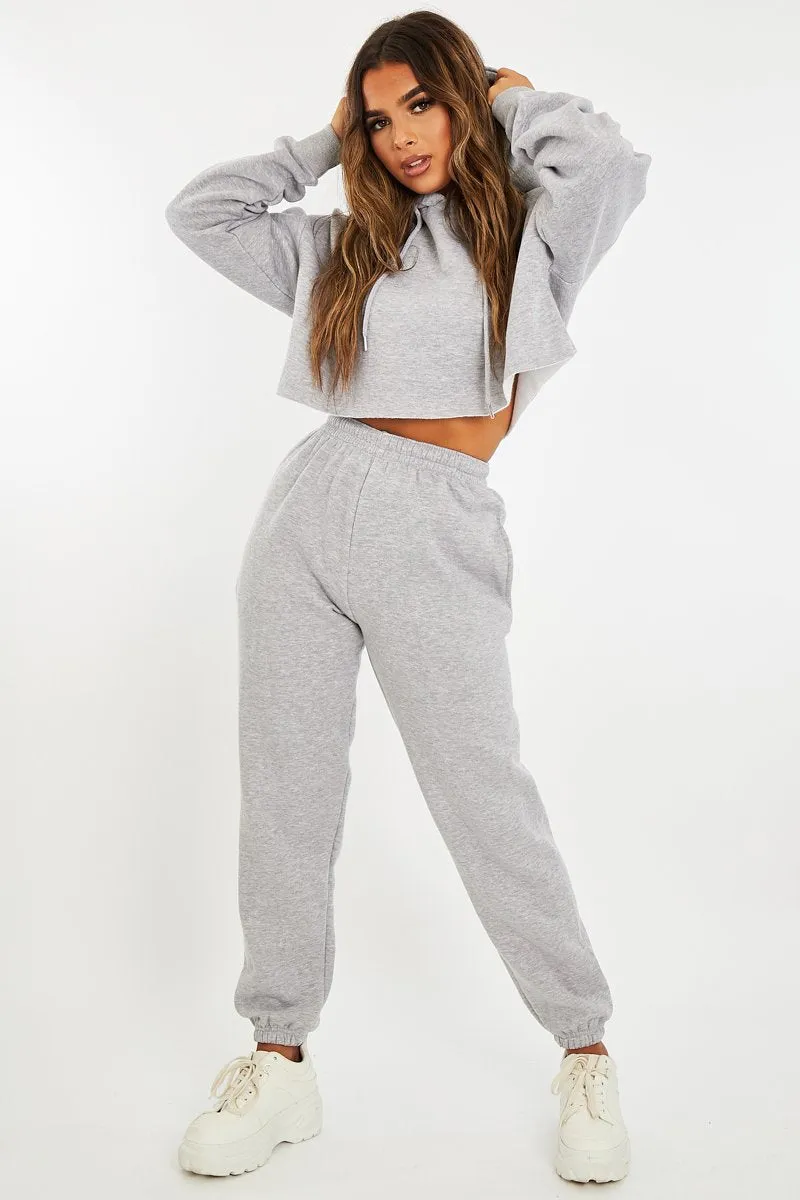 Grey Cropped Oversized Hoodie and Joggers Co-ord - Karenza