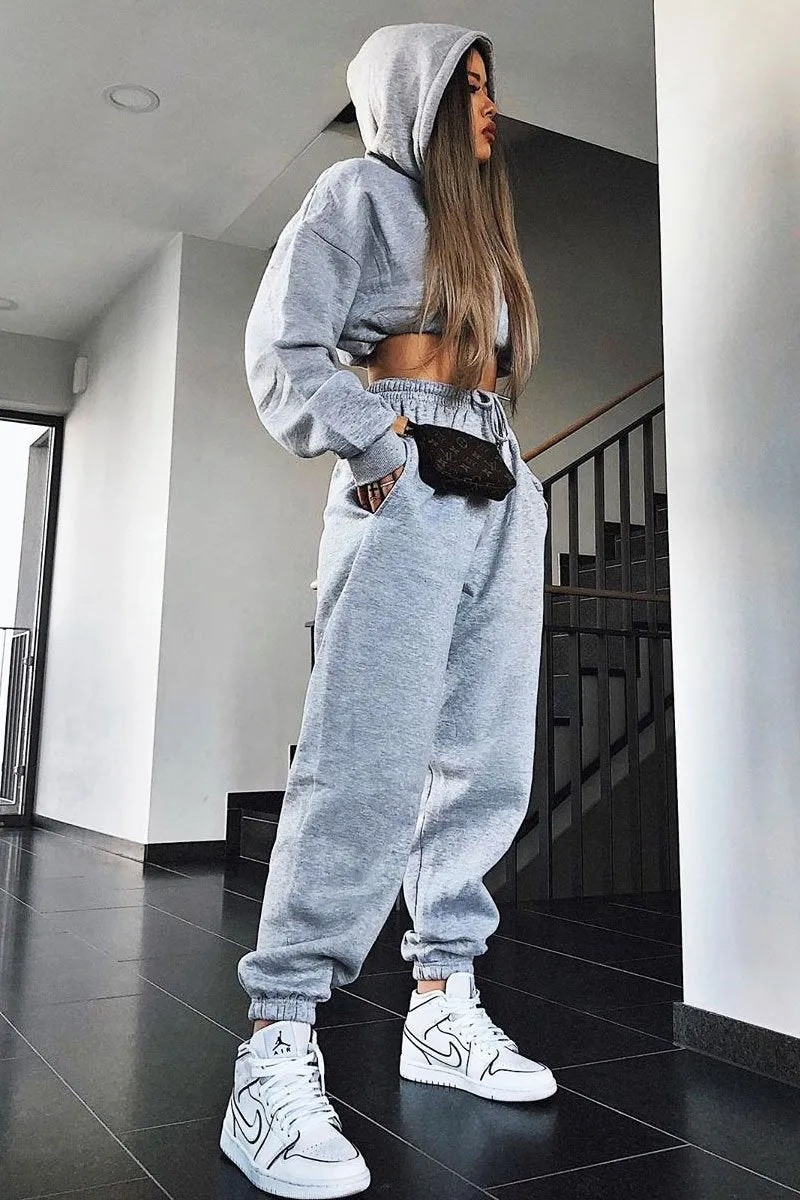 Grey Cropped Oversized Hoodie and Joggers Co-ord - Karenza