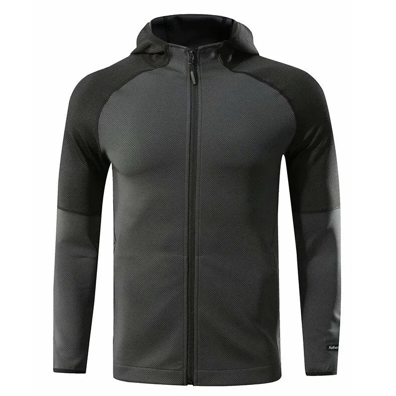 Hooded Fitness Sport Jacket Coat Men Quick Dry Running Jacket Zipper Hoody Sweatshirt Sportswear Gym Hoodies Training Clothing