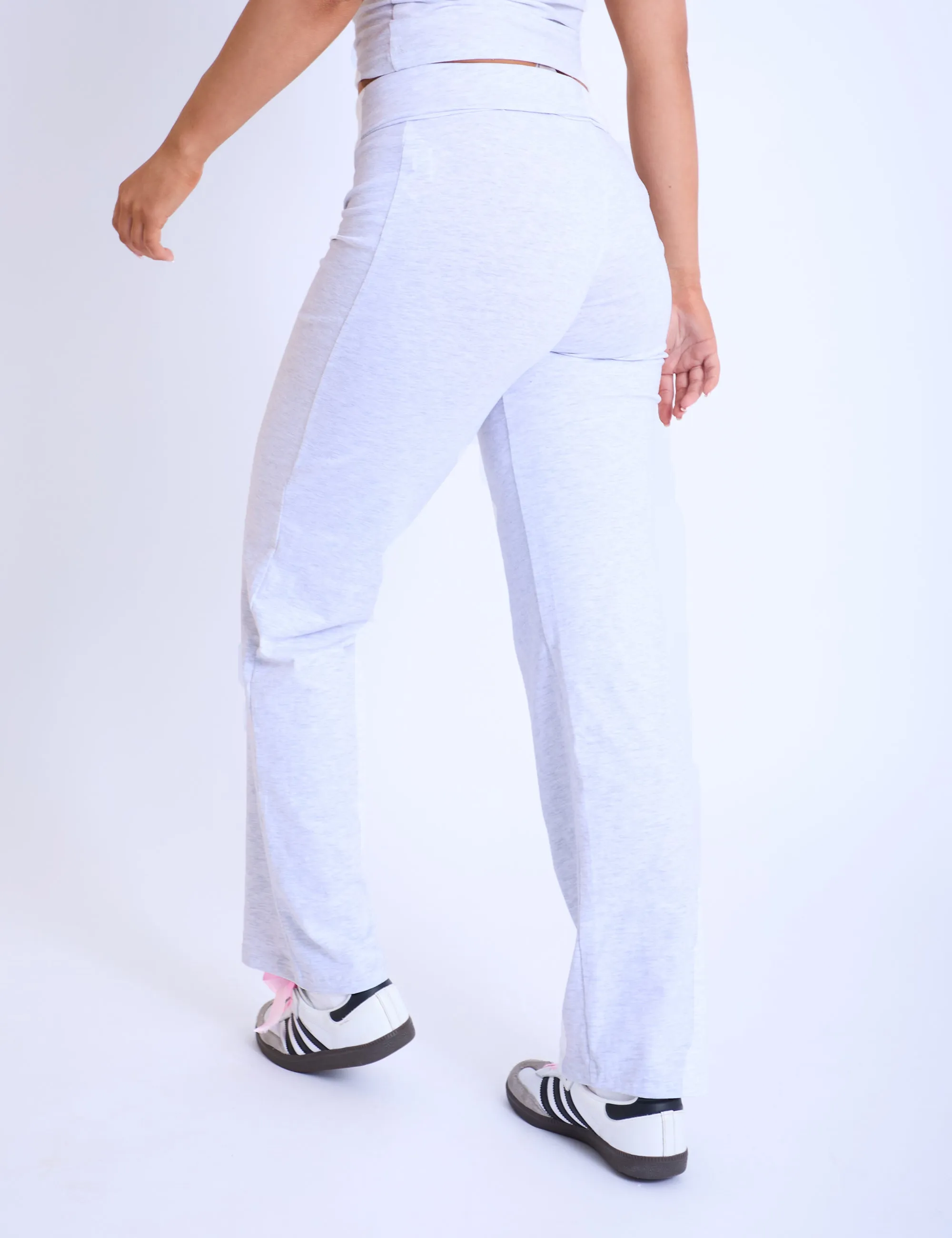 Kaiia Fold Over Yoga Pants Light Grey Marl