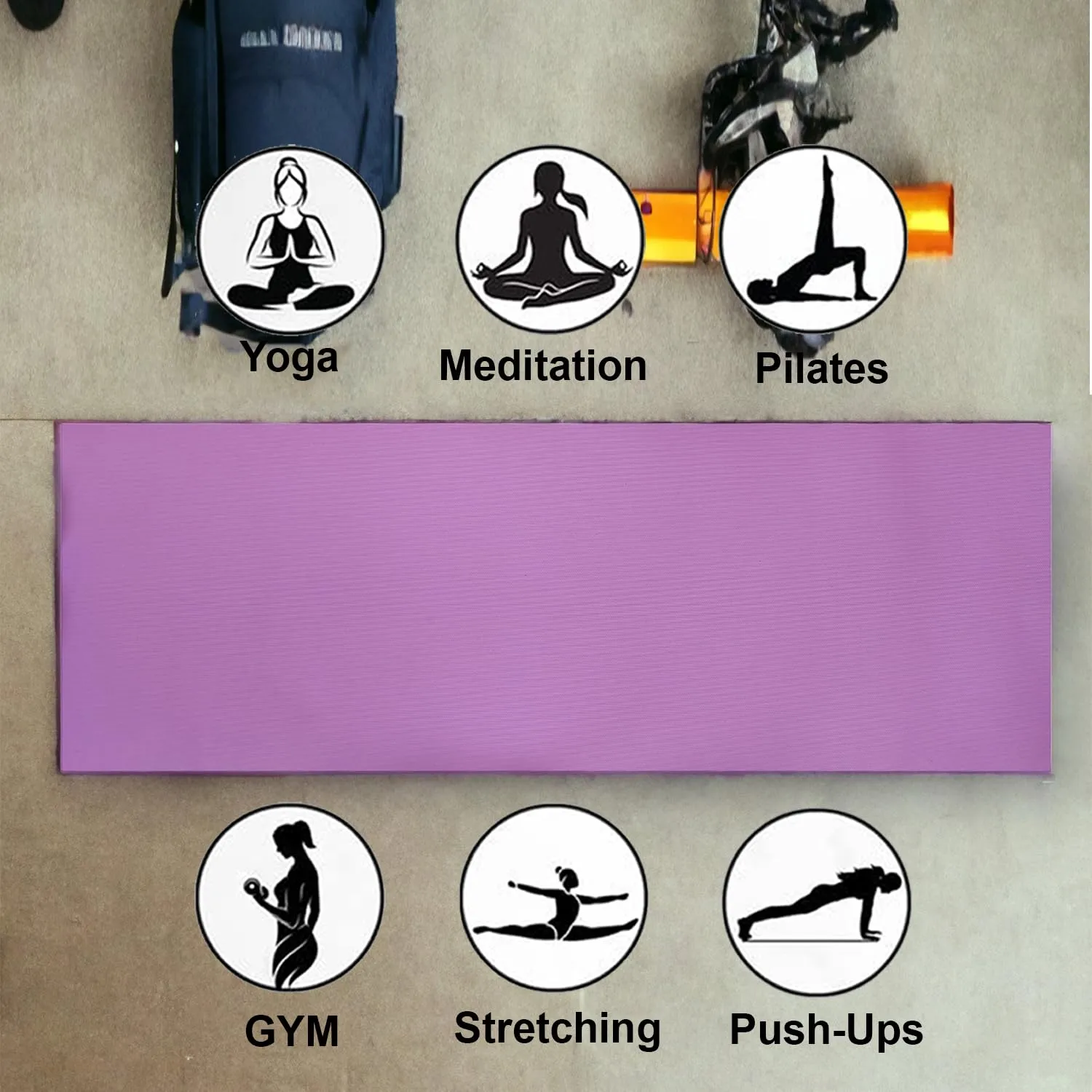 Kuber Industries Yoga Mat | Eva Foam Workout Mat | Anti-Skid Floor Exercise Mat | Carpet Mat for Gym-Fitness | Yoga Mat for Women | Yoga Mat for Men | 6 MM | Purple