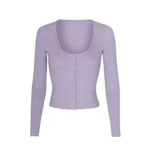 LACE POINTELLE HENLEY TOP | LAVENDER