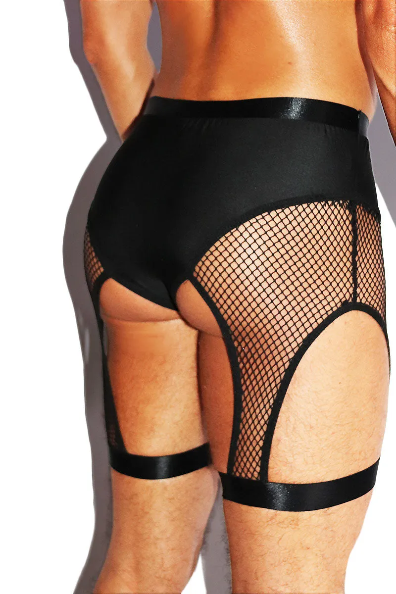 Locked Up Cutout Mesh Biker Shorts- Black