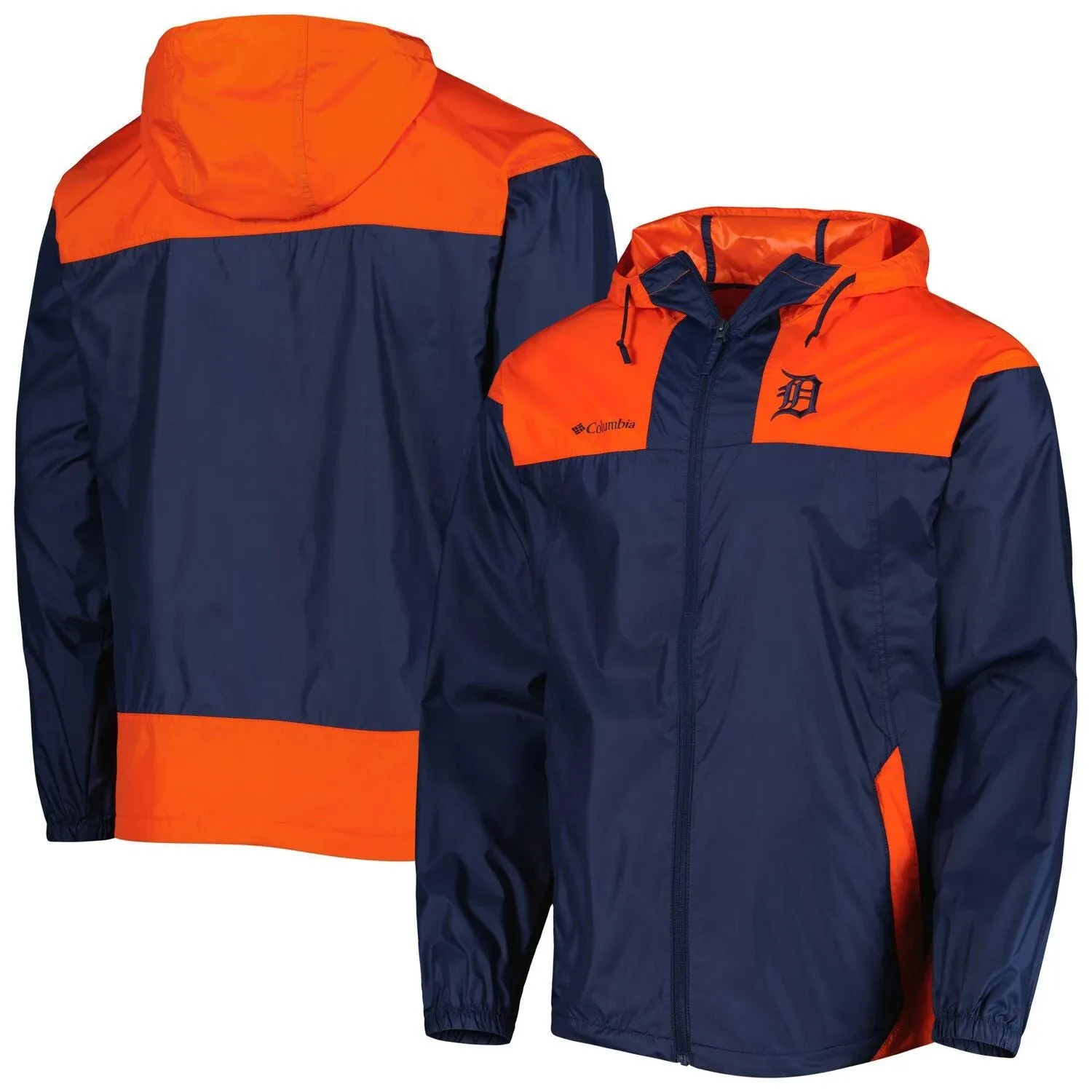 Men's Columbia Navy/Orange Detroit Tigers Omni-Shade Flash Forward Challenger Full-Zip Windbreaker