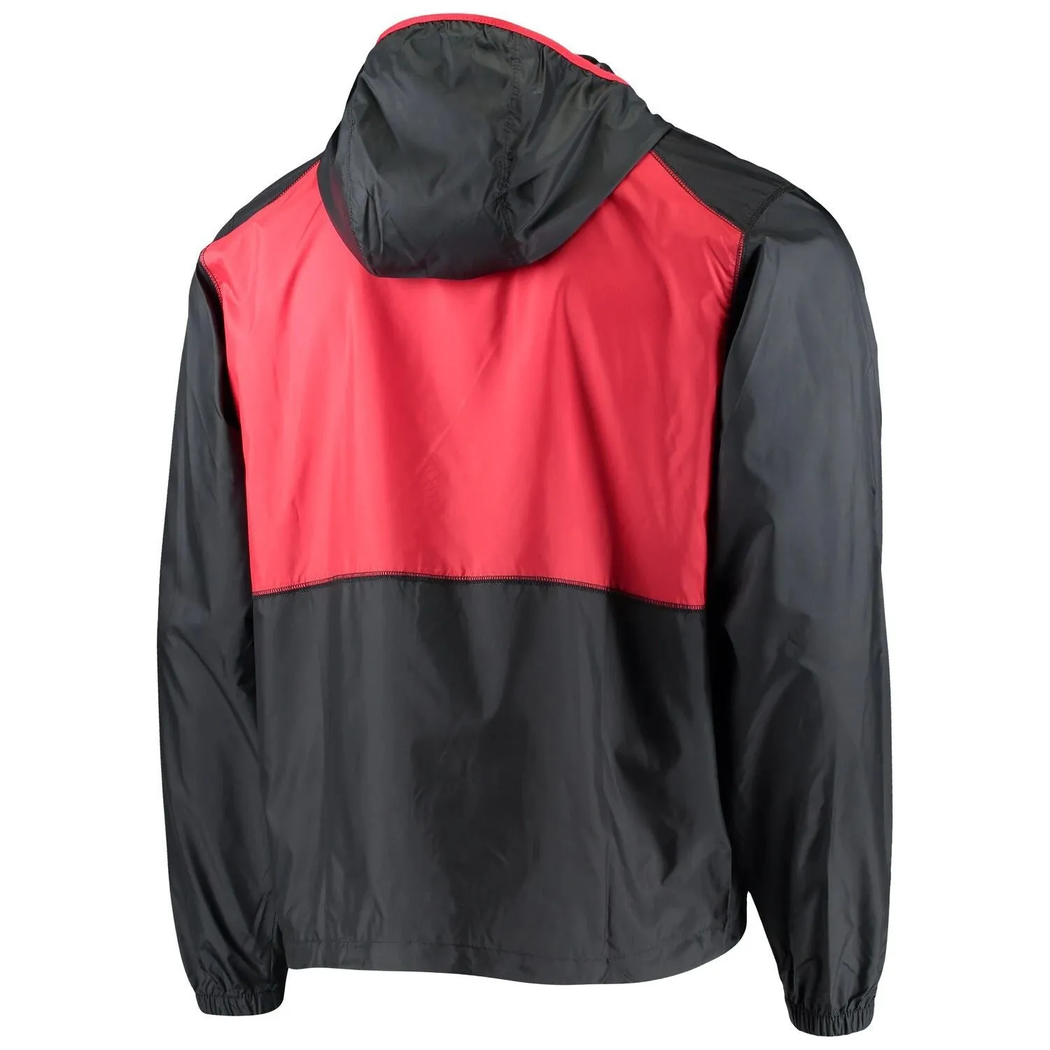 Men's lightweight hooded windbreaker Columbia, black-red with Georgia Bulldogs Flash Forward hood, full-length zipper