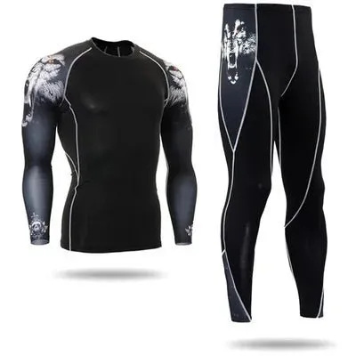 Men's Motorcycle Jersey Sets Quick Dry Compression Sport Bodybuilding T-Shirt Underwear Suit for Fitness