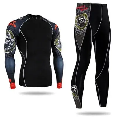 Men's Motorcycle Jersey Sets Quick Dry Compression Sport Bodybuilding T-Shirt Underwear Suit for Fitness