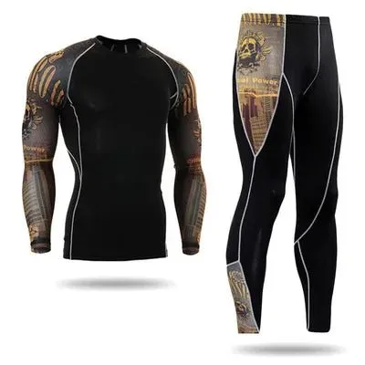 Men's Motorcycle Jersey Sets Quick Dry Compression Sport Bodybuilding T-Shirt Underwear Suit for Fitness