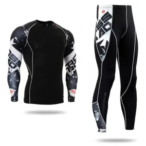 Men's Motorcycle Jersey Sets Quick Dry Compression Sport Bodybuilding T-Shirt Underwear Suit for Fitness