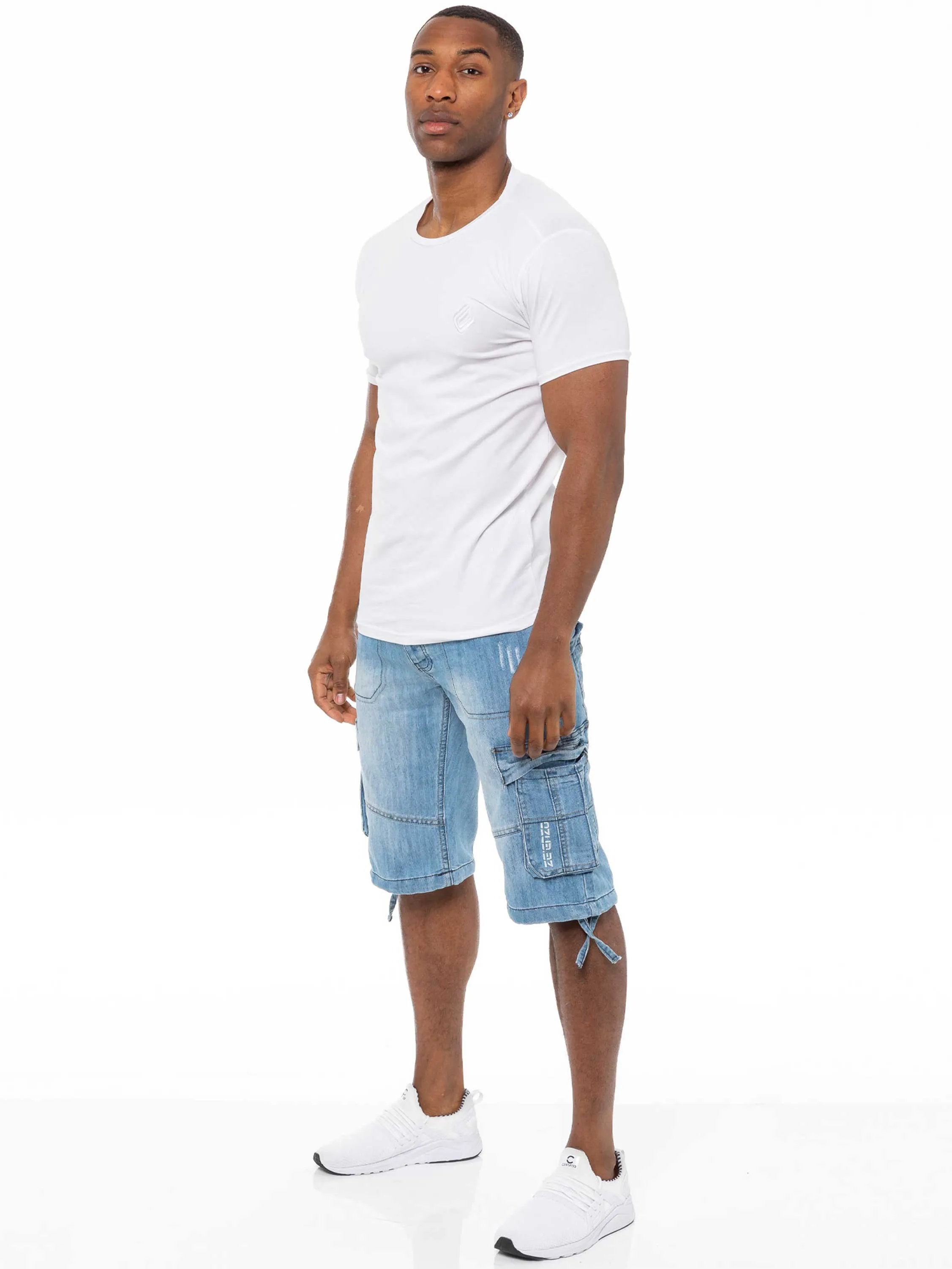 Mens Raw Combat Cargo Denim Shorts | Enzo Designer Menswear