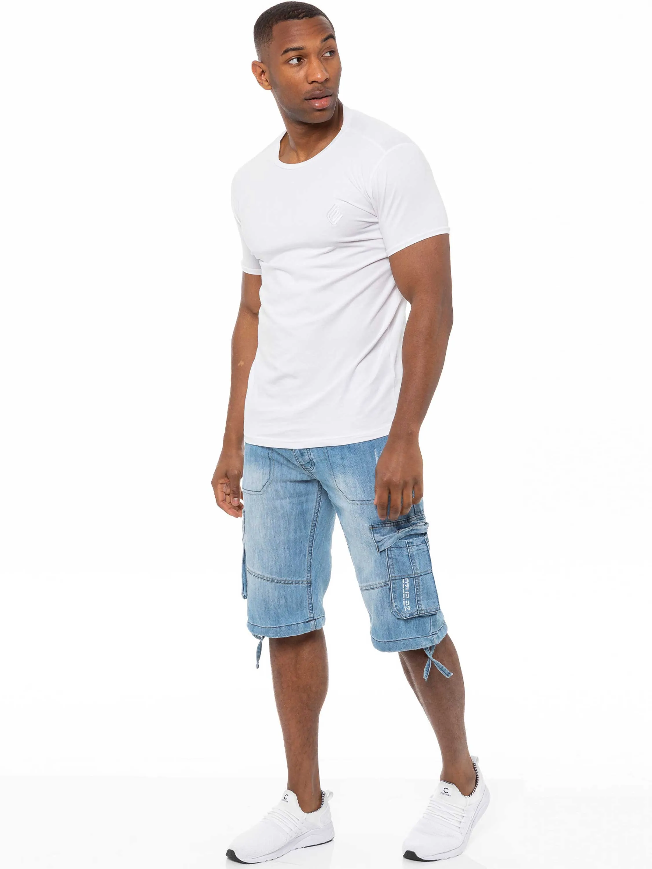 Mens Raw Combat Cargo Denim Shorts | Enzo Designer Menswear