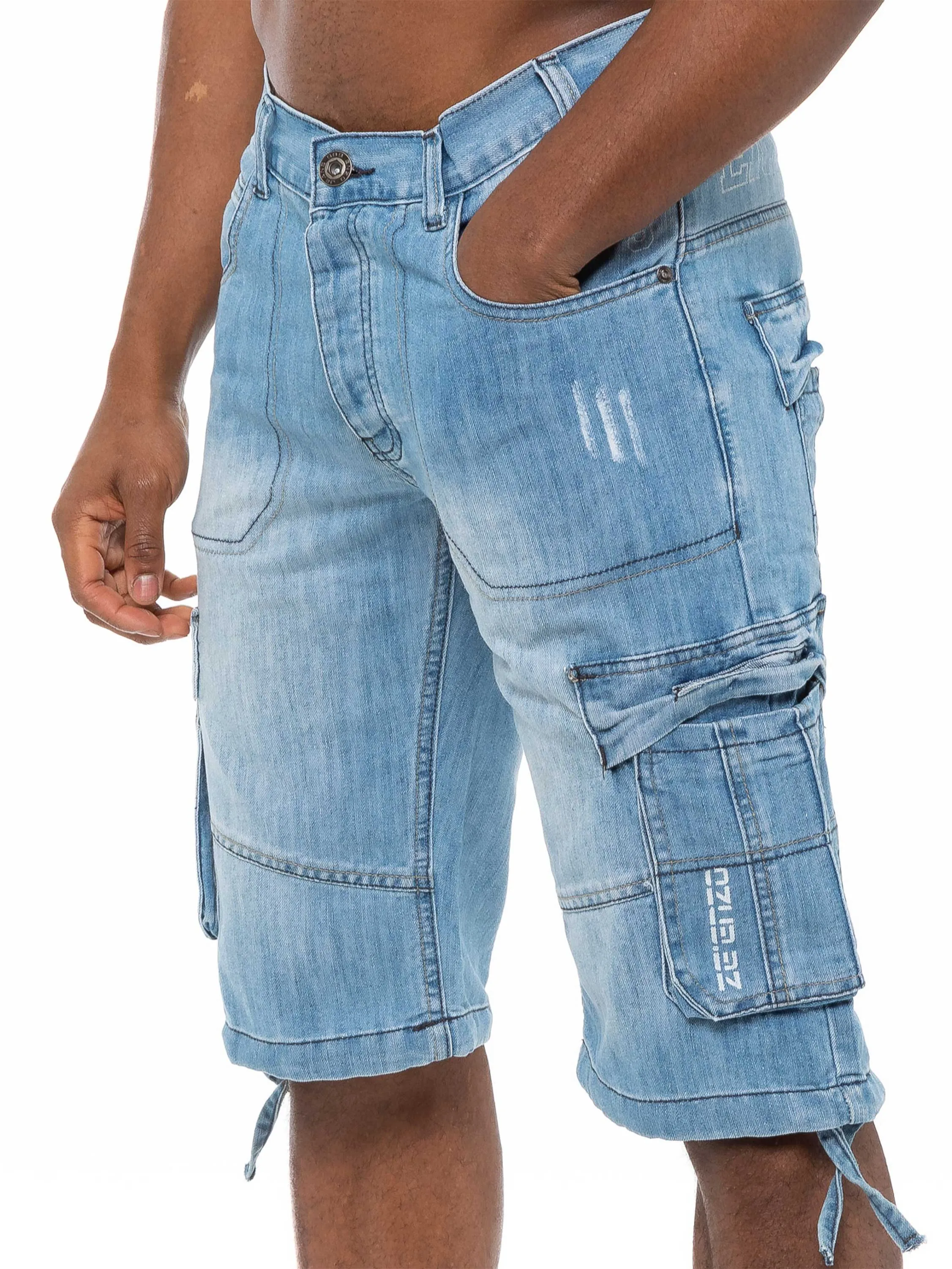 Mens Raw Combat Cargo Denim Shorts | Enzo Designer Menswear