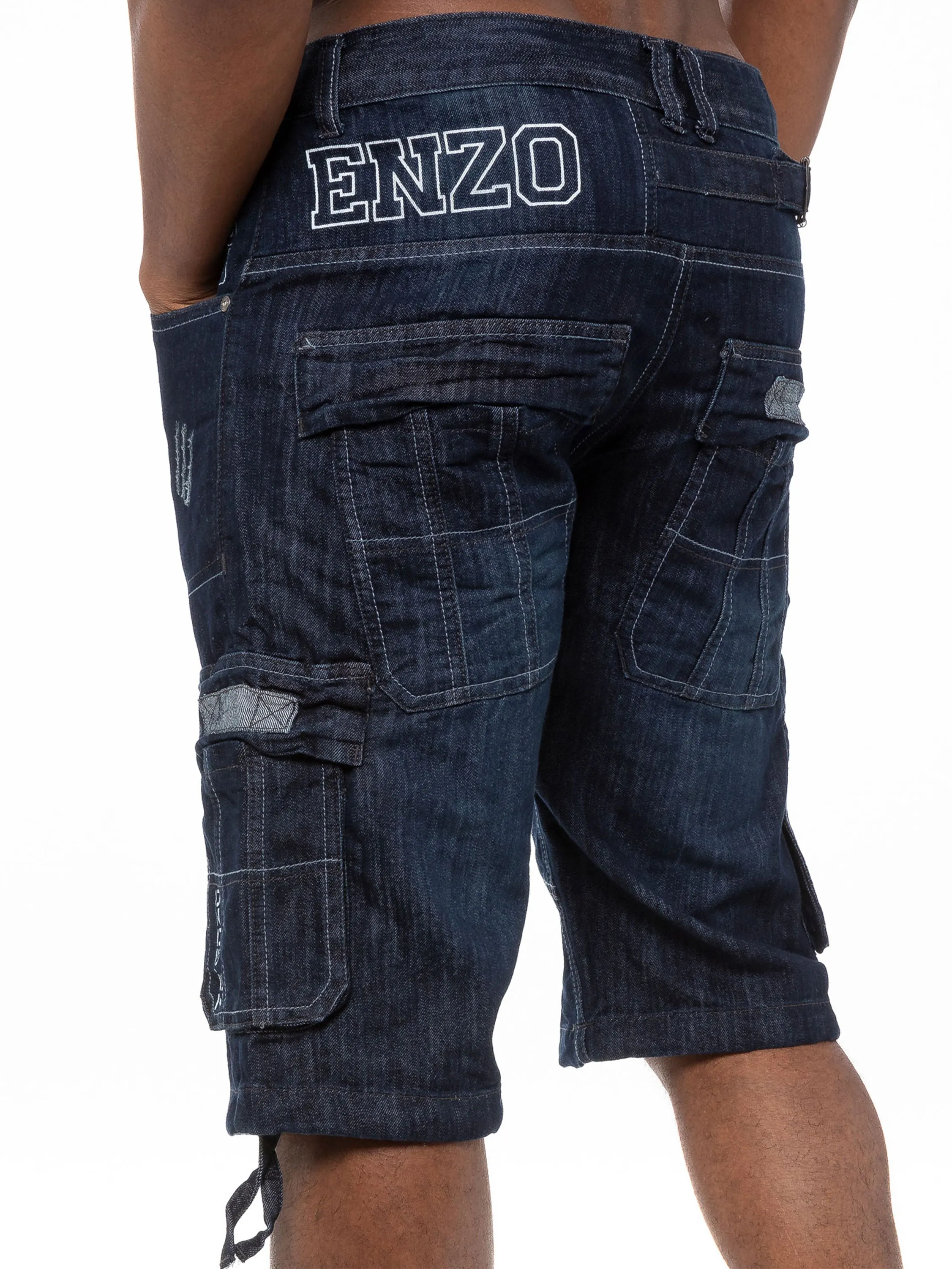 Mens Raw Combat Cargo Denim Shorts | Enzo Designer Menswear