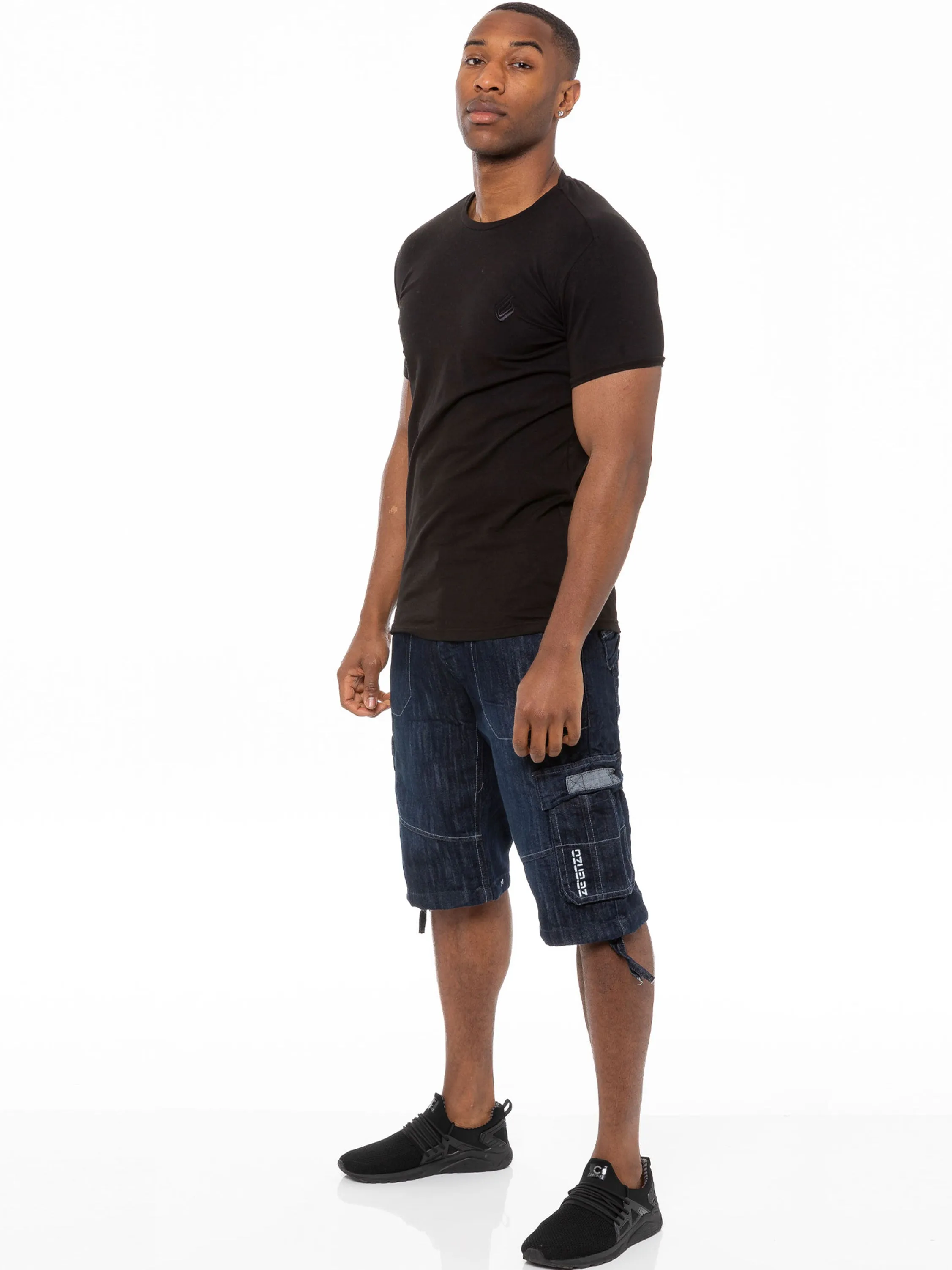 Mens Raw Combat Cargo Denim Shorts | Enzo Designer Menswear