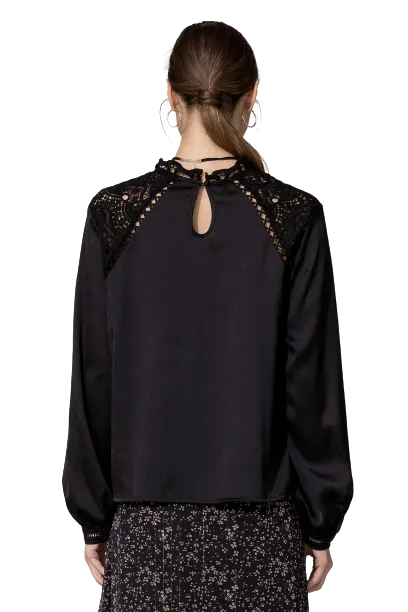 Miss Me Woman's Victorian Lace Neck Satin Blouse