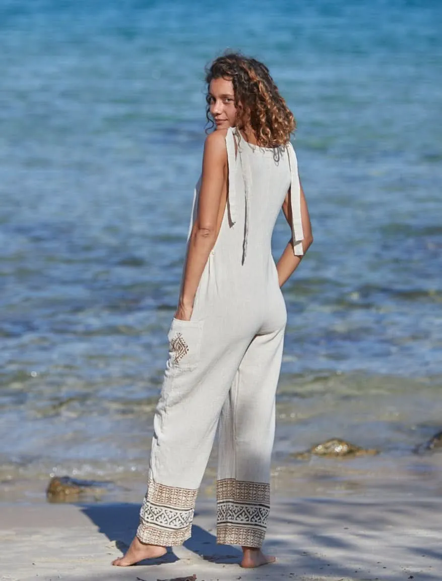 Natural Block Prints Overalls - Sand