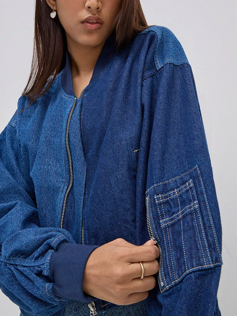 Nuon Dark Blue Colour-Blocked Jacket