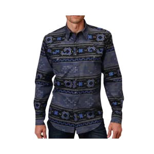 Roper Men's Horizontal Aztec Print Blue Shirt