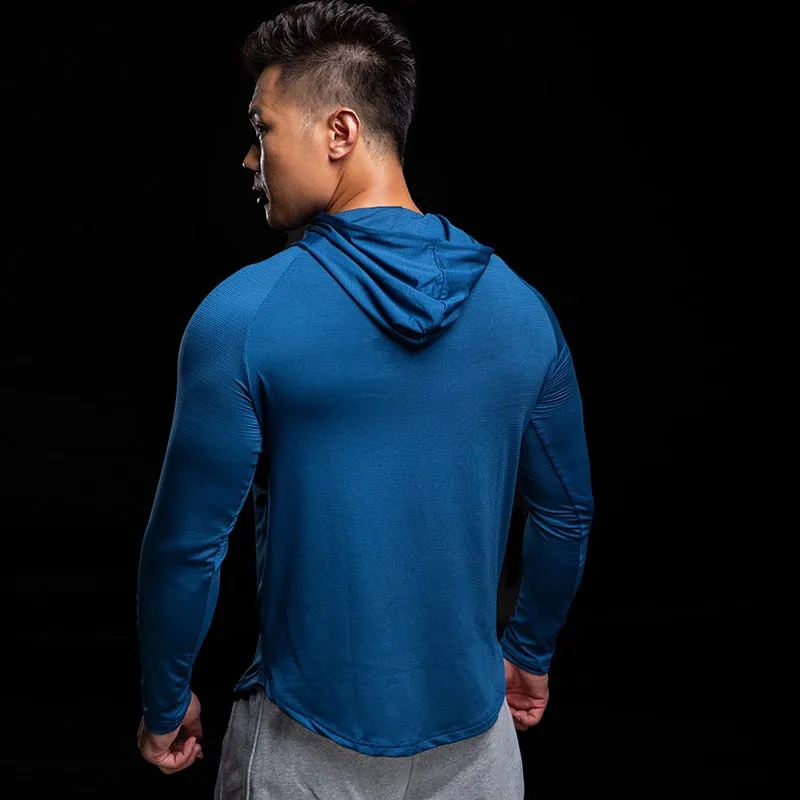 Running Jacket Men Fitness Hooded Long Sleeve Gym Training Sweatshirts Tight Hoodies Bodybuilding High Quality Sportswear Tops