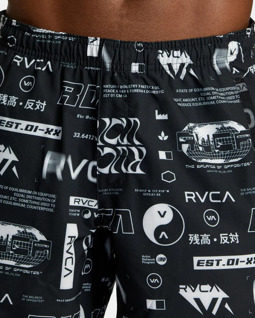 RVCA Yogger Stretch Elastic Waist Shorts 17" - ALL BRAND ALL OVER