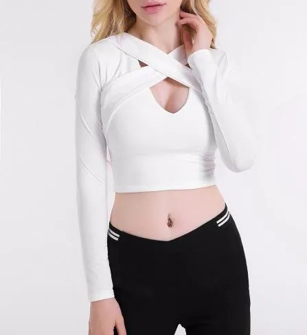 Sexy Crossed Crop Top Long Sleeve