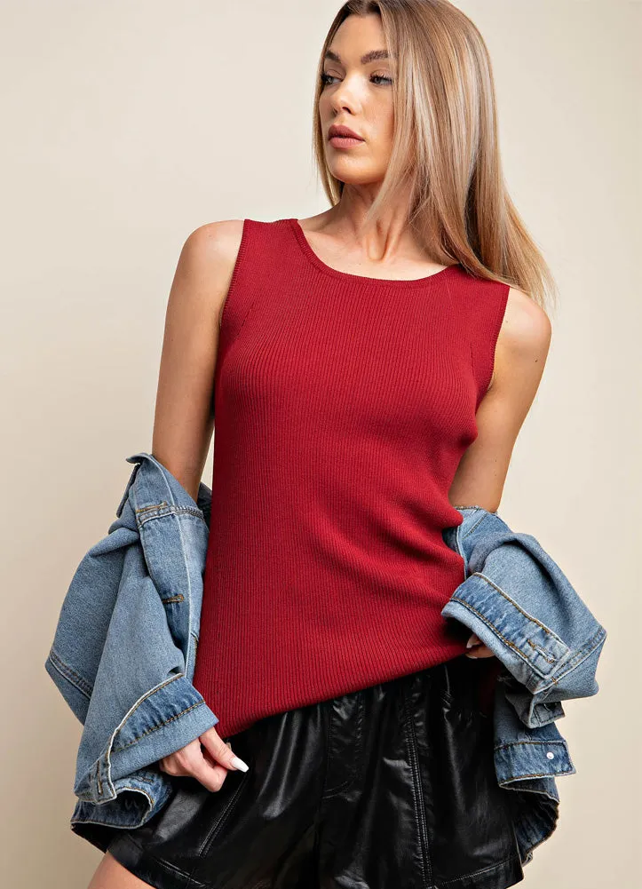 Sleeveless Sweater Tank in Burgundy by Kori America