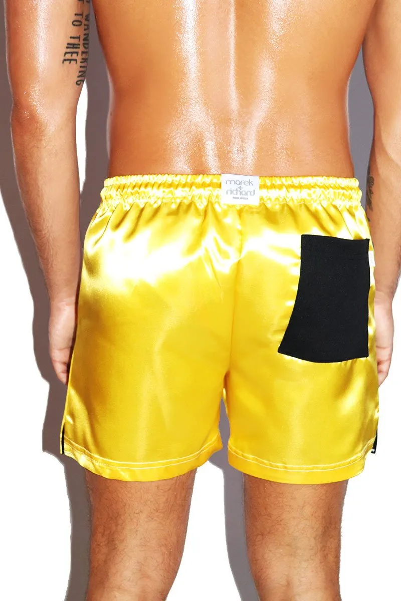 Smiley Satin Athletic Shorts-Yellow